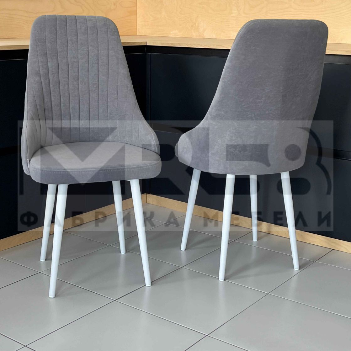 Стулья кухонные Прованс мягкие велюр Серый/Белый